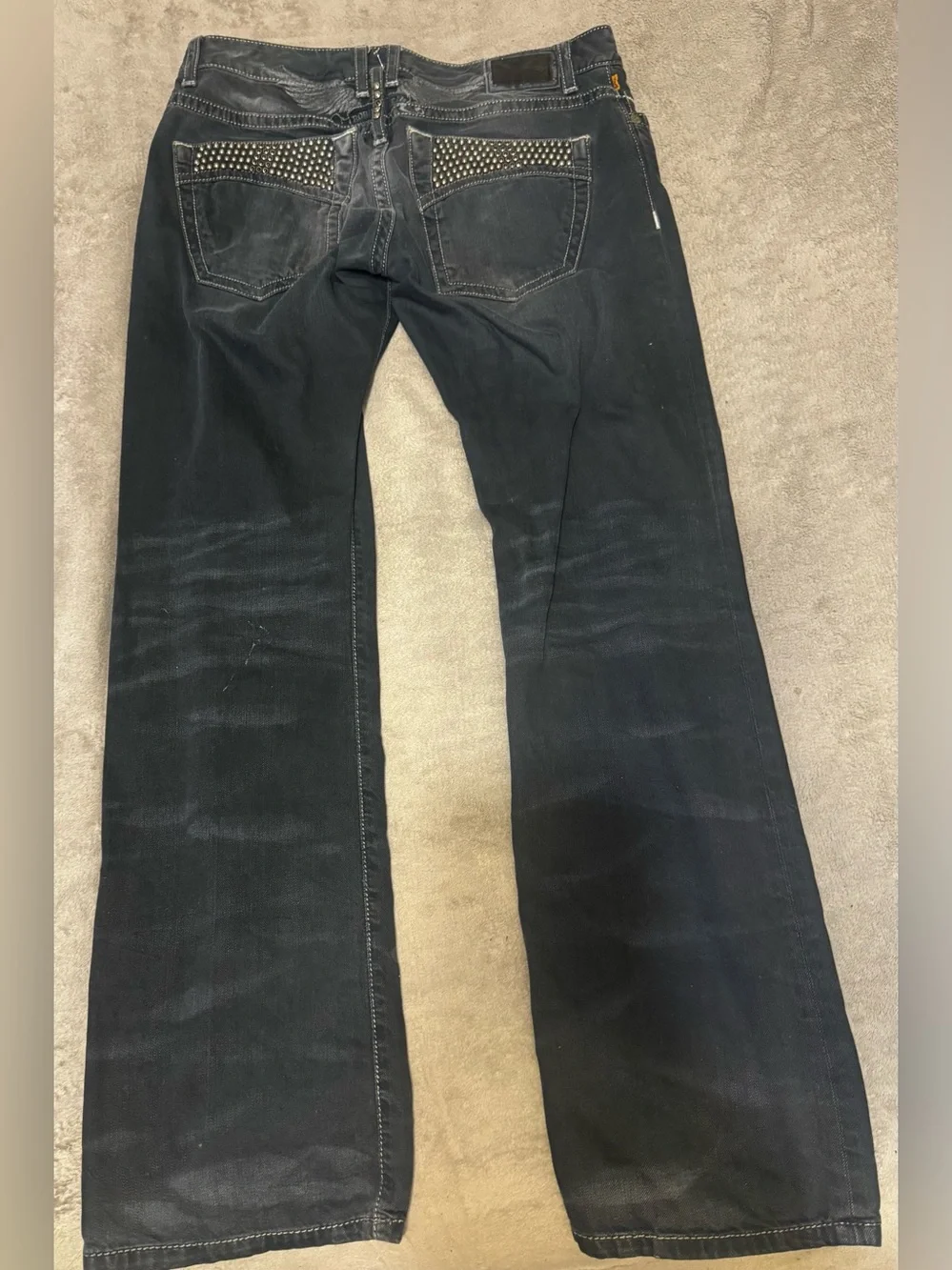 Robin’s Jeans Men’s Black Studded Denim Jeans Size 34 Made in USA Distressed Y2K